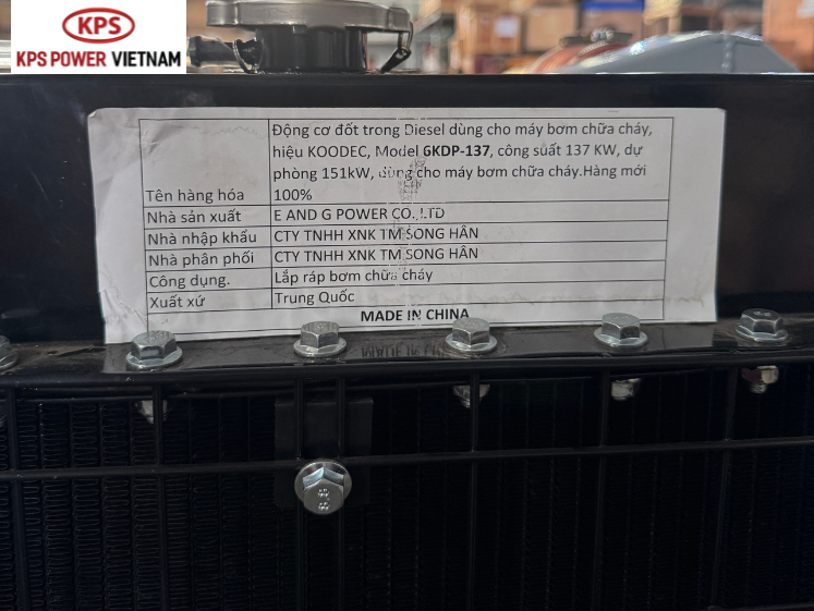 Dự án máy bơm chữa cháy KOODEC Model 6KDP-137 công suất 137kW - INTERWOOD VIỆT NAM