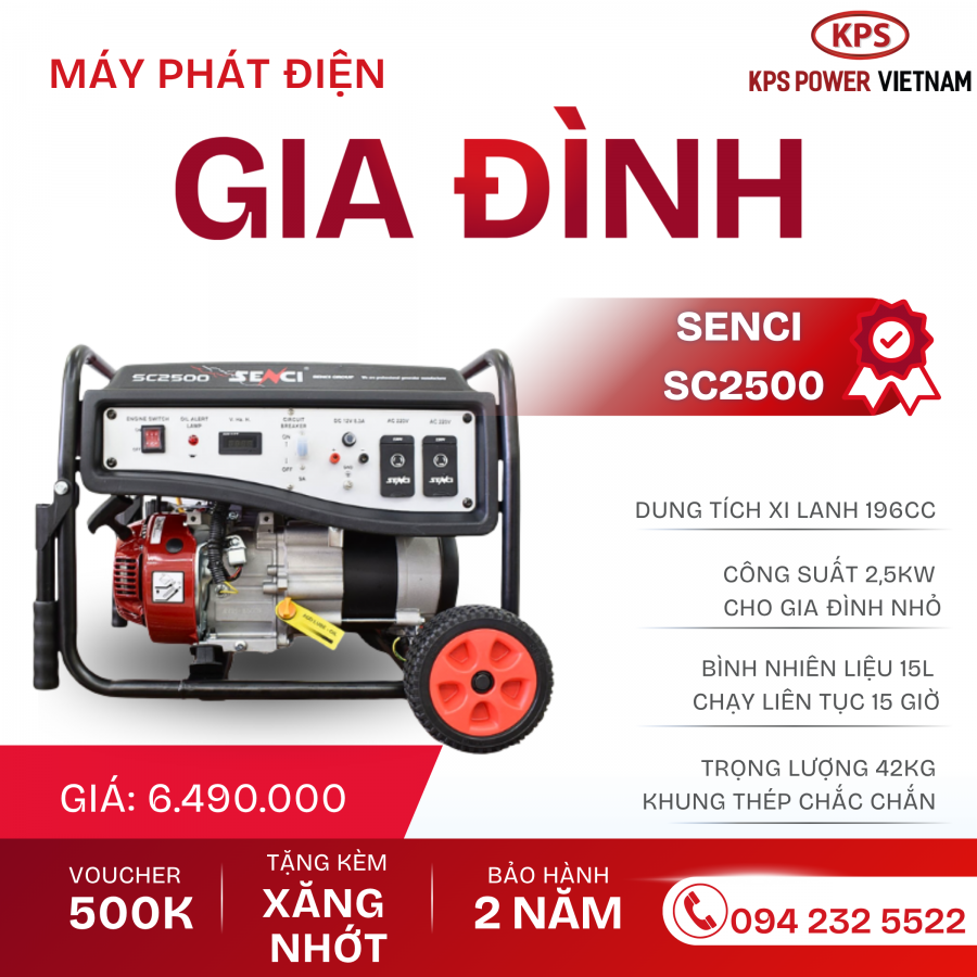  Máy phát điện gia đình 2.5kW – Giải pháp điện dự phòng ngày mưa bão