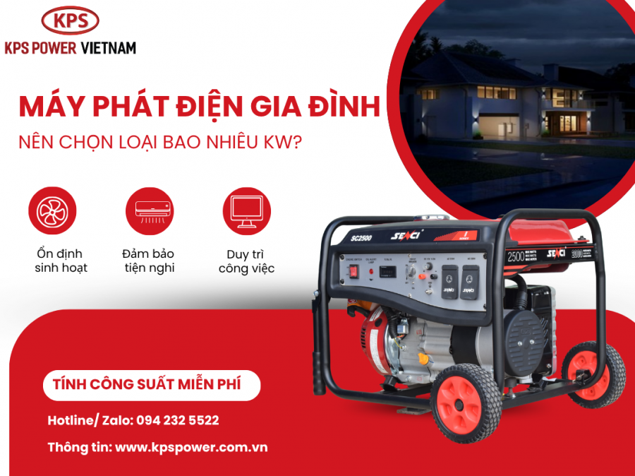 Máy phát điện gia đình: Chọn bao nhiêu kW để chạy điều hòa và thiết bị thiết yếu?