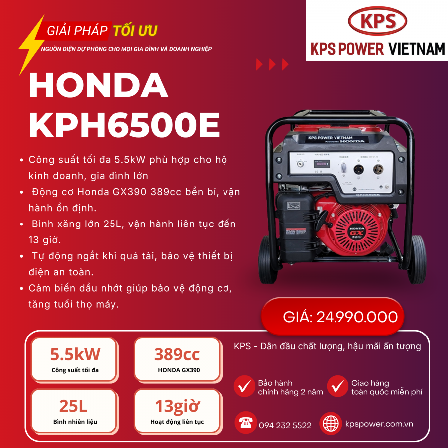 Máy phát điện 5kW sử dụng được những thiết bị gì? So sánh Honda KPH6500E và Senci SC6000E