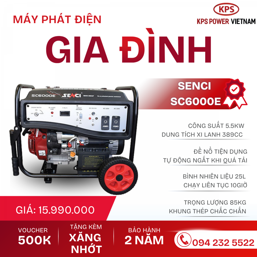 Máy phát điện 5kW sử dụng được những thiết bị gì? So sánh Honda KPH6500E và Senci SC6000E