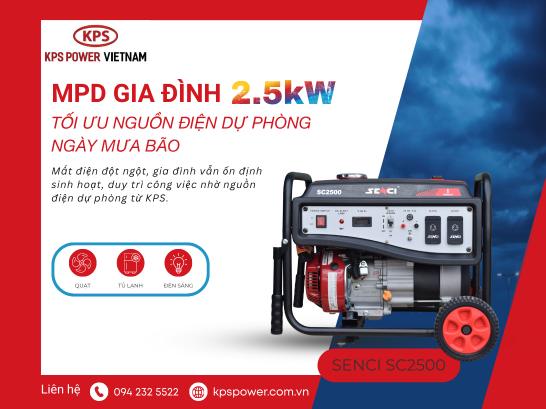  Máy phát điện gia đình 2.5kW – Giải pháp điện dự phòng ngày mưa bão